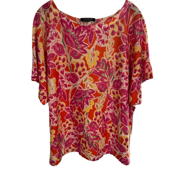 Ralph Lauren Women's Plus Size 3X Colorful Floral Knit Top Short Sleeves - Picture 1 of 10